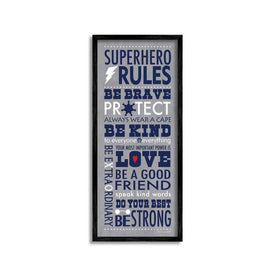 Gray and Navy Superhero Rules Typography 13"x30" Oversized Black Framed Giclee Texturized Art