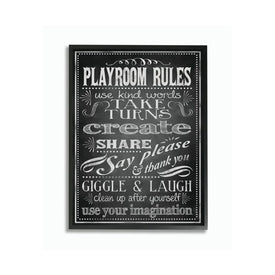 New Playroom Rules Black and White 16"x20" Oversized Black Framed Giclee Texturized Art
