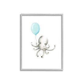 Cute Cartoon Baby Octopus Ocean Animal Painting 11"x14" Rustic Gray Framed Giclee Texturized Art