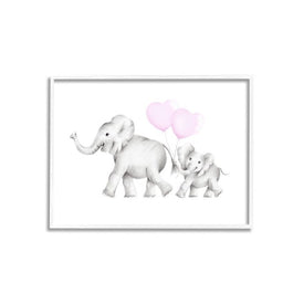 Mama and Baby Elephants 11"x14" White Framed Giclee Texturized Art