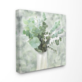 Sage Green Painterly Eucalyptus In White Vase 24"x24" Oversized Stretched Canvas Wall Art