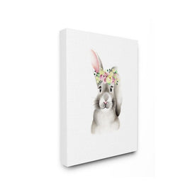 Cute Cartoon Baby Bunny Rabbit Flower Crown Forest Animal Painting 36"x48" Super Oversized Stretched Canvas Wall Art