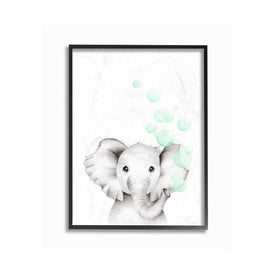 Cute Cartoon Baby Elephant Zoo Animal Painting 24"x30" XXL Black Framed Giclee Texturized Art