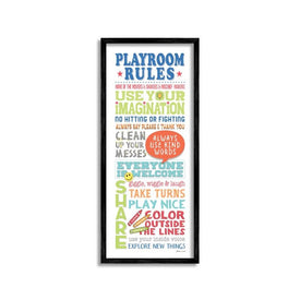 Playroom Rules Colorful Typography 13"x30" Oversized Black Framed Giclee Texturized Art