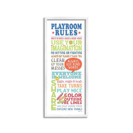 Playroom Rules Colorful Typography 10"x24" White Framed Giclee Texturized Art