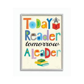 Today a Reader Tomorrow a Leader Wall Plaque 24"x30" Oversized Rustic Gray Framed Giclee Texturized Art