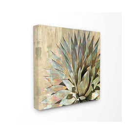 Green Painted Botanical Succulent Agave Leaves 36"x36" XXL Stretched Canvas Wall Art