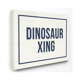 Dinosaur Crossing Blue Kids Word Design 16"x20" Stretched Canvas Wall Art