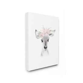 Sketched Fluffy Deer Flowers 24"x30" Oversized Stretched Canvas Wall Art