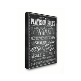 New Playroom Rules Black and White 30"x40" XXL Stretched Canvas Wall Art