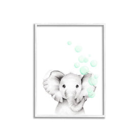Cute Cartoon Baby Elephant Zoo Animal Painting 24"x30" Oversized White Framed Giclee Texturized Art