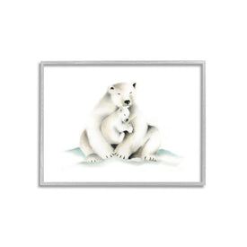 Cute Cartoon Baby Polar Bear Family Zoo Animal Painting 16"x20" Oversized Rustic Gray Framed Giclee Texturized Art