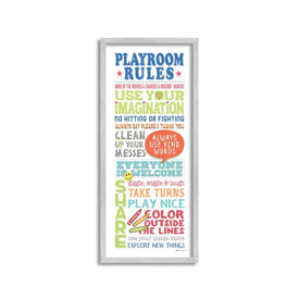 Playroom Rules Colorful Typography 13"x30" Oversized Rustic Gray Framed Giclee Texturized Art