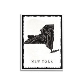 Black and Gray Marbled Paper New York State Silhouette 24"x30" Oversized White Framed Giclee Texturized Art