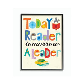 Today a Reader Tomorrow a Leader Wall Plaque 16"x20" Oversized Black Framed Giclee Texturized Art