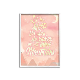 Let Her Sleep Pink Watercolor Mountains 16"x20" White Framed Giclee Texturized Art