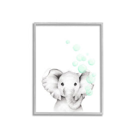 Cute Cartoon Baby Elephant Zoo Animal Painting 24"x30" Oversized Rustic Gray Framed Giclee Texturized Art