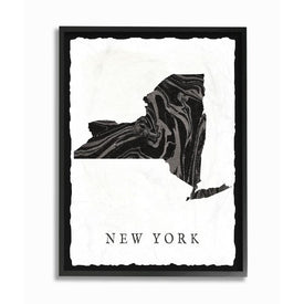 Black and Gray Marbled Paper New York State Silhouette 16"x20" Oversized Black Framed Giclee Texturized Art