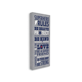 Gray and Navy Superhero Rules Typography 17"x40" XL Stretched Canvas Wall Art