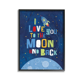 I Love You Moon and Back Rocket Ship 16"x20" Oversized Black Framed Giclee Texturized Art