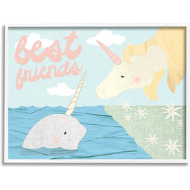 Best Friends Narwhal and Unicorn Collage 16"x20" White Framed Giclee Texturized Art