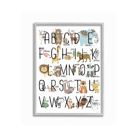 Tribal Animals ABCs 11"x14" Rustic Gray Framed Giclee Texturized Art