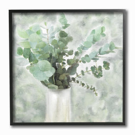 Sage Green Painterly Eucalyptus In White Vase 17"x30" Black Framed Giclee Texturized Art