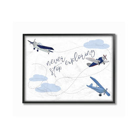 Never Stop Exploring Airplanes 24"x30" XXL Black Framed Giclee Texturized Art