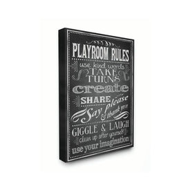 New Playroom Rules Black and White 24"x30" Oversized Stretched Canvas Wall Art