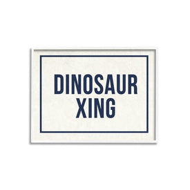 Dinosaur Crossing Blue Kids Word Design 16"x20" White Framed Giclee Texturized Art