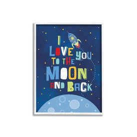 I Love You Moon and Back Rocket Ship 24"x30" Oversized White Framed Giclee Texturized Art
