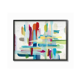 Colorful Cross Hatch Abstraction 16"x20" Oversized Black Framed Giclee Texturized Art
