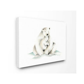 Cute Cartoon Baby Polar Bear Family Zoo Animal Painting 16"x20" Stretched Canvas Wall Art