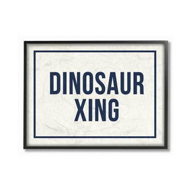 Dinosaur Crossing Blue Kids Word Design 16"x20" Oversized Black Framed Giclee Texturized Art