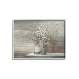 Pussy Willow Still Life 16"x20" Oversized Rustic Gray Framed Giclee Texturized Art