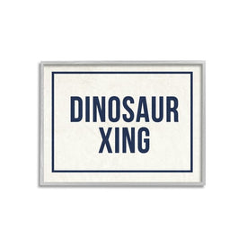 Dinosaur Crossing Blue Kids Word Design 16"x20" Oversized Rustic Gray Framed Giclee Texturized Art