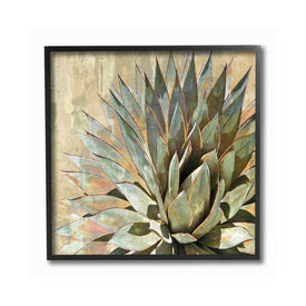 Green Painted Botanical Succulent Agave Leaves 12"x12" Black Framed Giclee Texturized Art