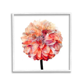 Bright Coral Watercolor Bloom Dahlia Flower 12"x12" White Framed Giclee Texturized Art
