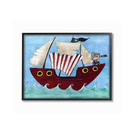 Pirate Ship At Sea 11"x14" Black Framed Giclee Texturized Art
