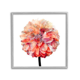 Bright Coral Watercolor Bloom Dahlia Flower 12"x12" Rustic Gray Framed Giclee Texturized Art