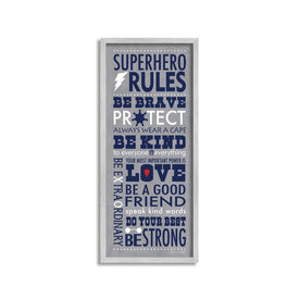 Gray and Navy Superhero Rules Typography 13"x30" Oversized Rustic Gray Framed Giclee Texturized Art