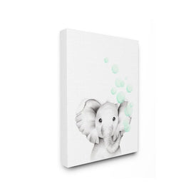 Cute Cartoon Baby Elephant Zoo Animal Painting 16"x20" Stretched Canvas Wall Art