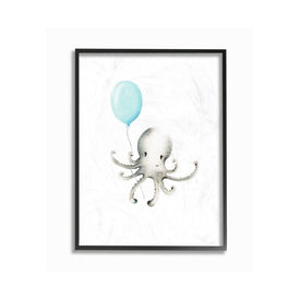 Cute Cartoon Baby Octopus Ocean Animal Painting 11"x14" Black Framed Giclee Texturized Art