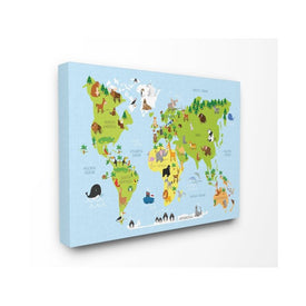 World Map Cartoon and Colorful 16"x20" Stretched Canvas Wall Art
