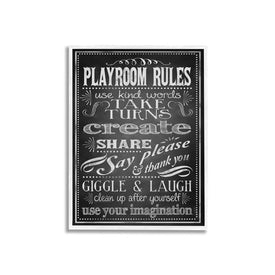 New Playroom Rules Black and White 16"x20" White Framed Giclee Texturized Art