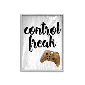 Control Freak Wood Texture Sign with Video Game Controller 24"x30" Oversized Rustic Gray Framed Giclee Texturized Art