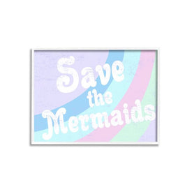 Save The Mermaids 24"x30" Oversized White Framed Giclee Texturized Art