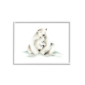 Cute Cartoon Baby Polar Bear Family Zoo Animal Painting 11"x14" White Framed Giclee Texturized Art