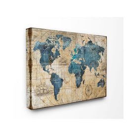 Vintage Abstract World Map Design 16"x20" Stretched Canvas Wall Art