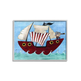 Pirate Ship At Sea 11"x14" Rustic Gray Framed Giclee Texturized Art